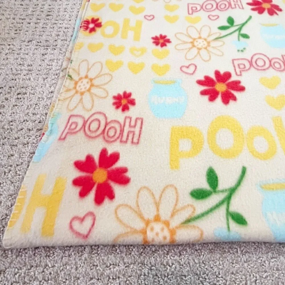Disney Pooh Yellow Fleece Blanket Soft Nursery Honey Pot Pink Floral Vintage